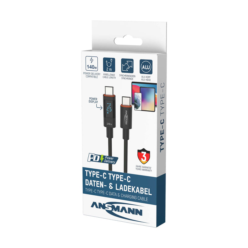 Ansmann USB-C to USB-C -latauskaapeli 2m 140W