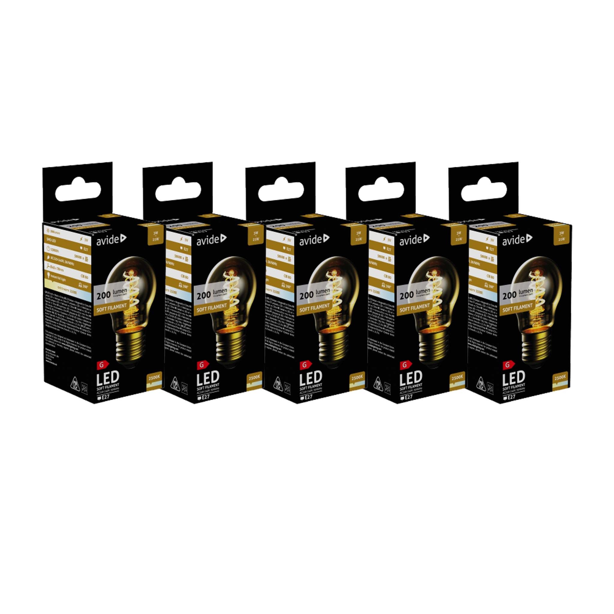 Avide LED Soft Filament mini-lamppu 3W E27 2200K 5-pack