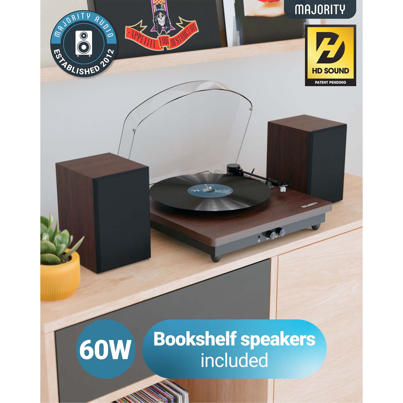 Majority Moto Plus levysoitin kaiuttimilla ja Bluetoothilla