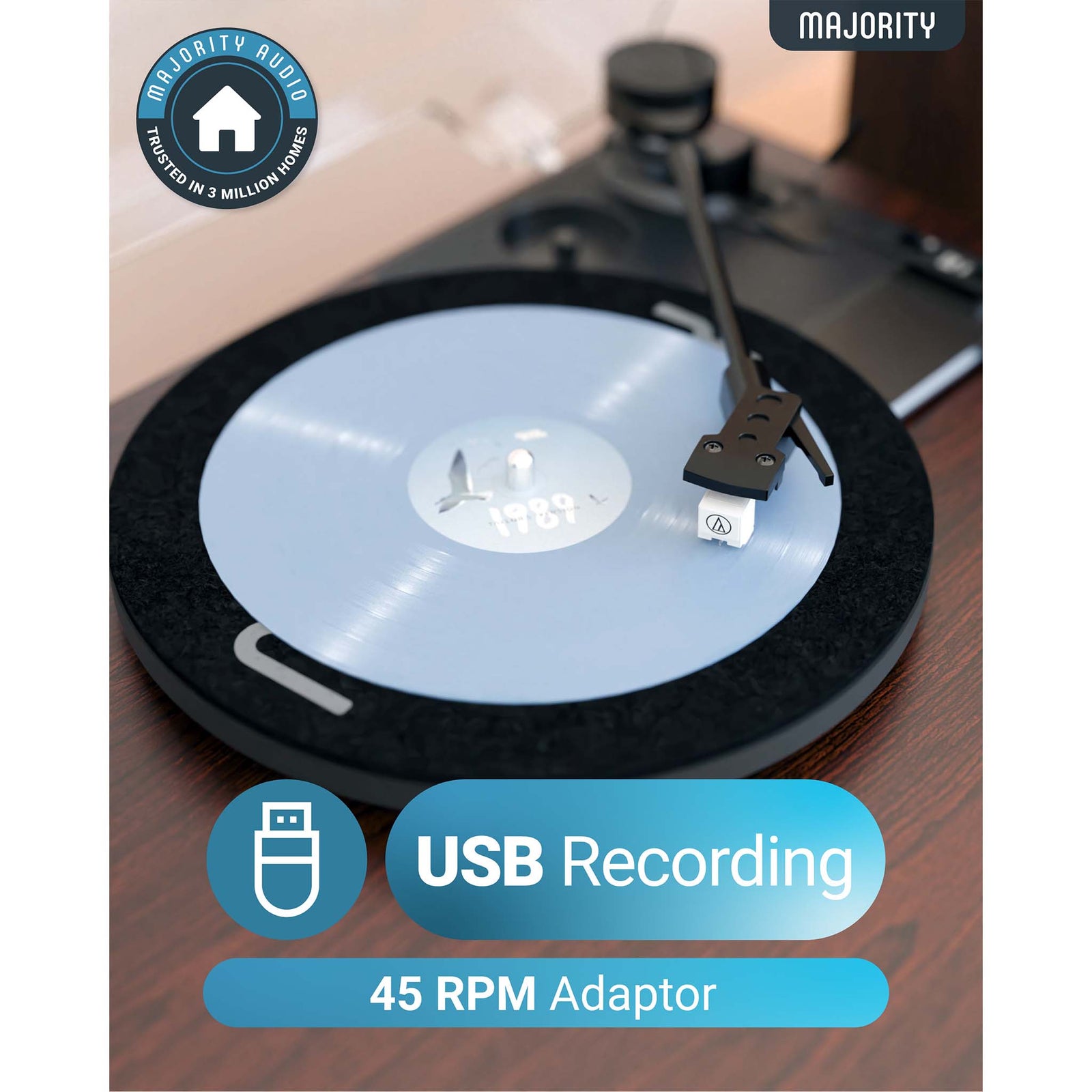 Majority Moto Plus levysoitin kaiuttimilla ja Bluetoothilla