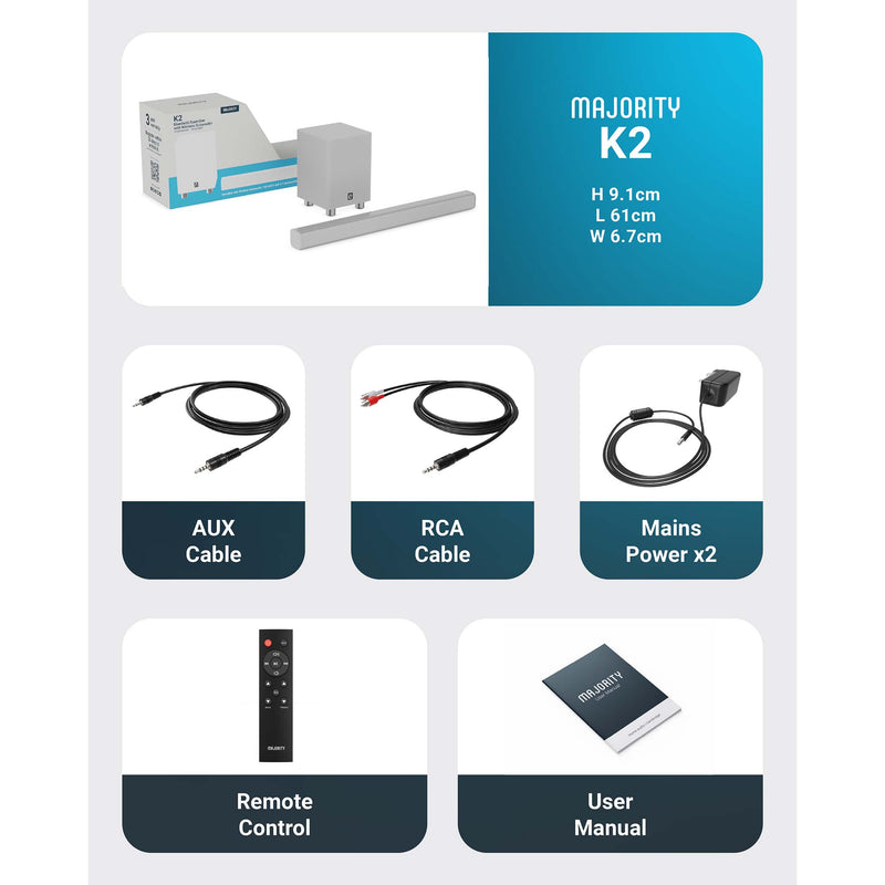 Majority K2 Soundbar -kaiutin & subwoofer 150W