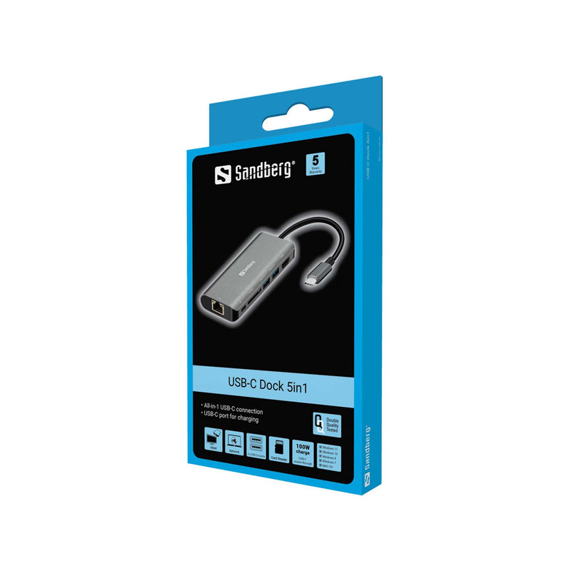 Sandberg-USB-C-telakka-kannettavalle-tietokoneelle-HDMI-LAN-SD-USB100W