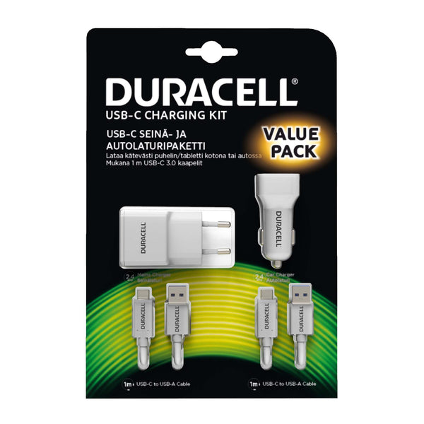 Duracell USB-C auto- ja seinälaturisetti pikalatauksella