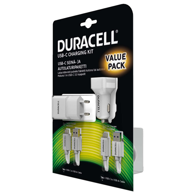 Duracell USB-C auto- ja seinälaturisetti pikalatauksella