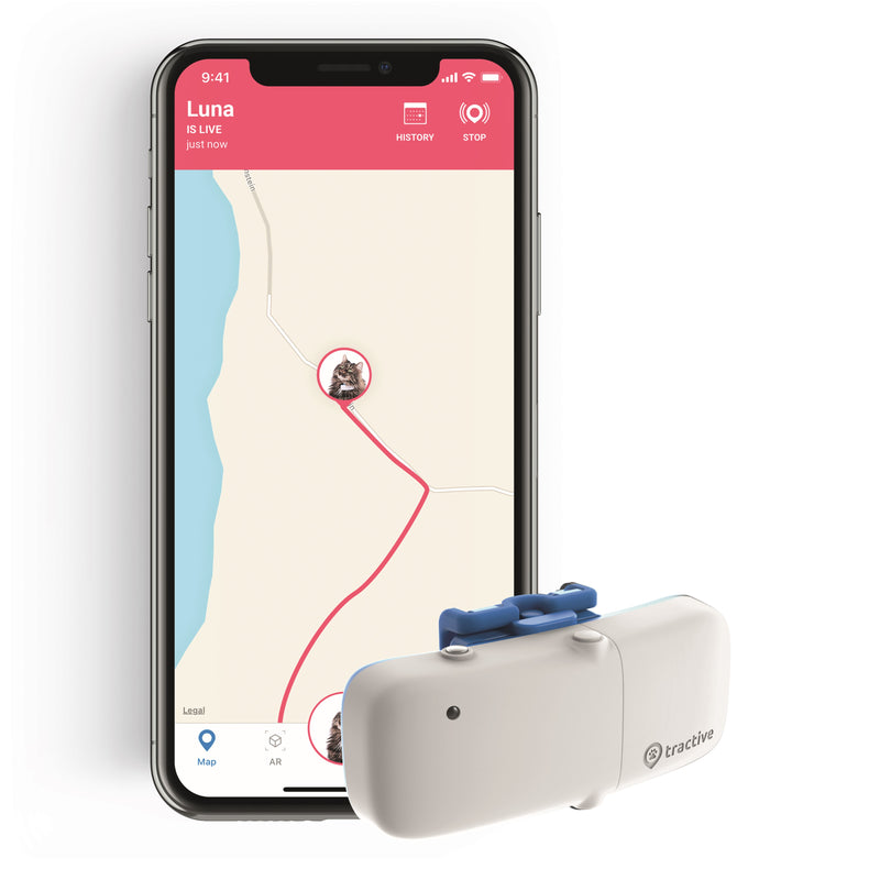 Tractive kissan GPS-paikannin + kaulapanta ja vara-akku